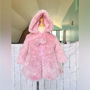 Widgeon girls pink faux fur hooded zip jacket new size 2